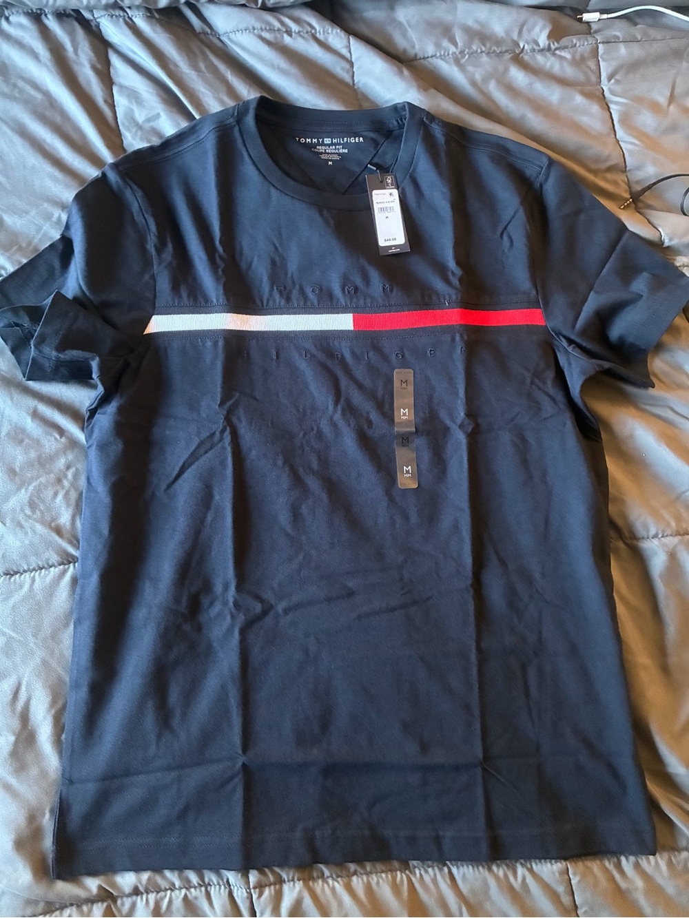 Tommy Hilfiger Navy Short-Sleeve Tee with White and Red Stripe